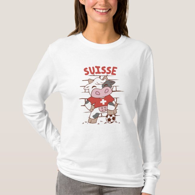 Camiseta Swiss Soccer Cow Football Fan Switzerland Flag (Frente)