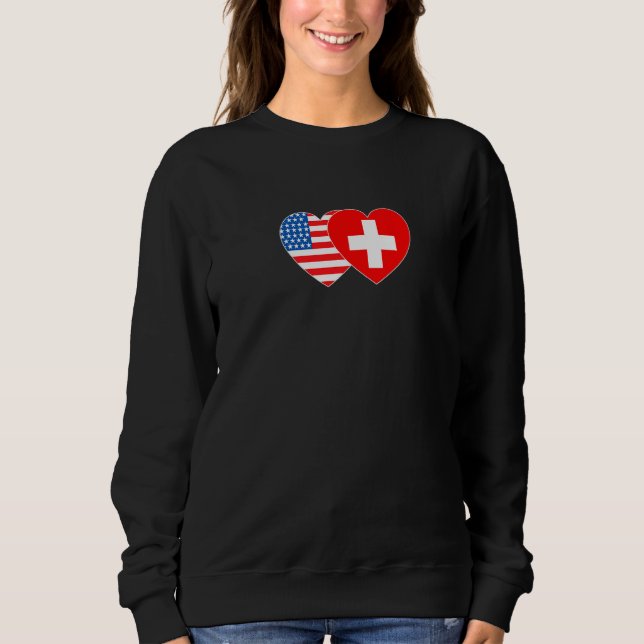 Camiseta Switzerland USA Flag Twin Heart for Swiss American (Frente)