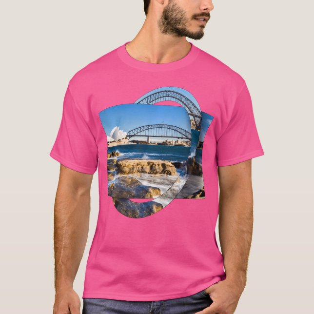 Camiseta Sydney Austrália Harbor Scenery Com Ópera E Bri (Frente)