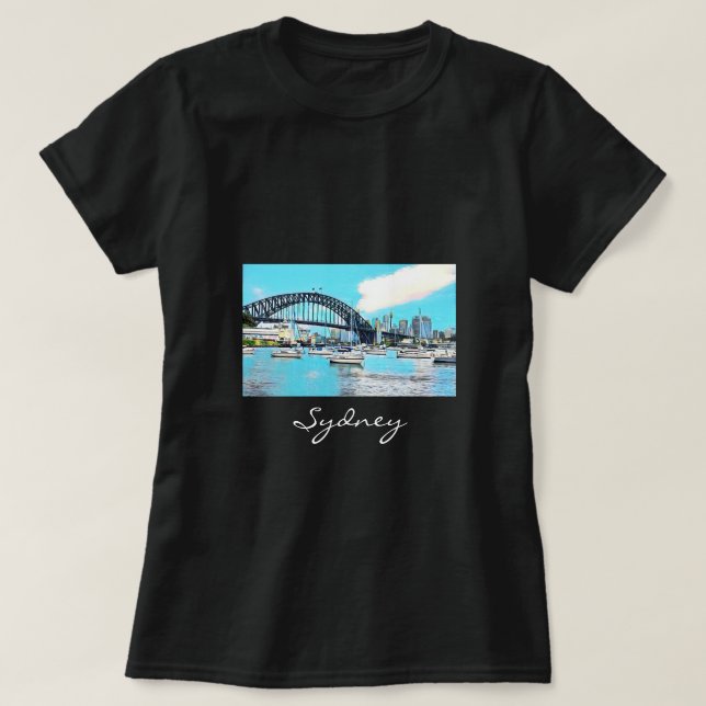 Camiseta Sydney Harbor Bridge Blue sky com iates (Frente do Design)