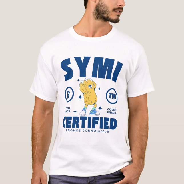 Camiseta Symi: conhecedor de esponjas certificado (Frente)