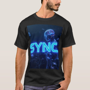 Camiseta SYNC - Cérebro Humano IA Cyberpunk Neon Azul Tecno