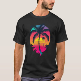 Camiseta Synth Island Sunset Synthwave Aesthetic Palm Tree 