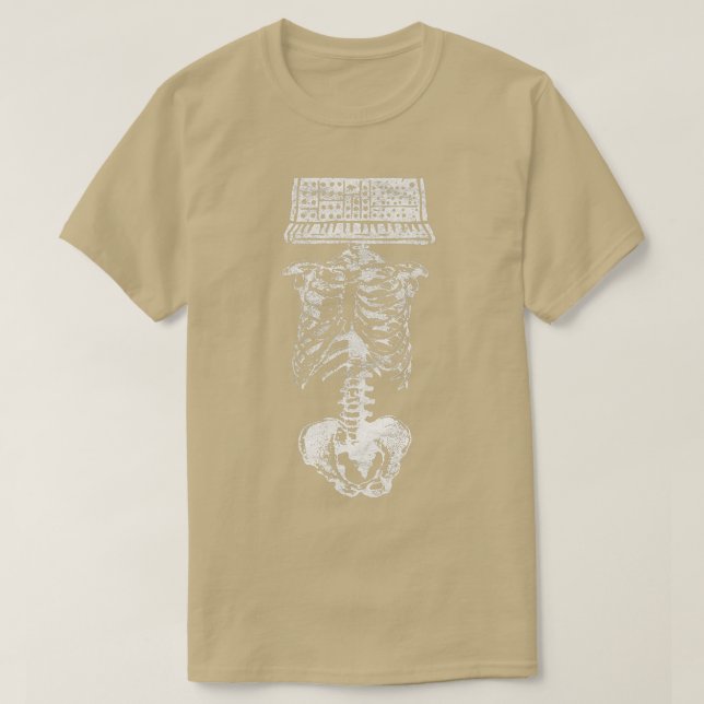 Camiseta Synthesizer Head Skeleton Nerd Produtor Studio Ana (Frente do Design)