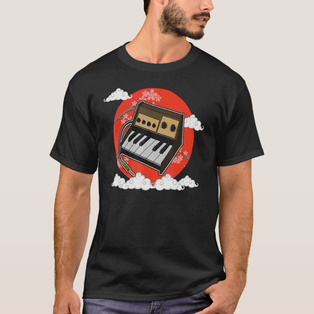 Camiseta Synthesizer Synth - Músicos Eletrônicos do Teclado (Frente)