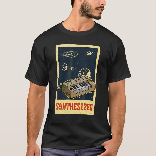 Camiseta Synthesizer Synth - Músicos Eletrônicos do Teclado (Frente)
