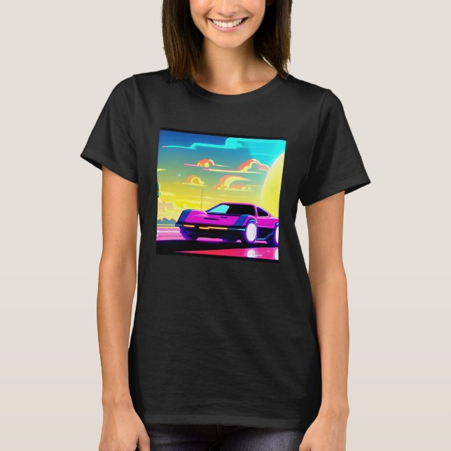 Camiseta Synthwave car outrun retrowave futuresynth sci fi  (Frente)