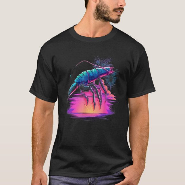 Camiseta Synthwave Shrimp  Vaporwave Crawfish  Retro 90s Cr (Frente)