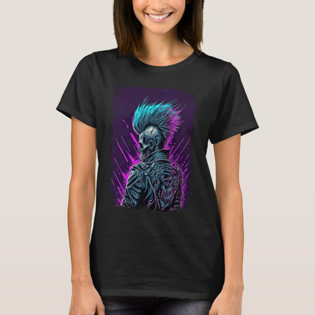 Camiseta Synthwave Zombie Skull (Frente)