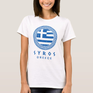 Camiseta Syros e Bandeira da Grécia Design Distress