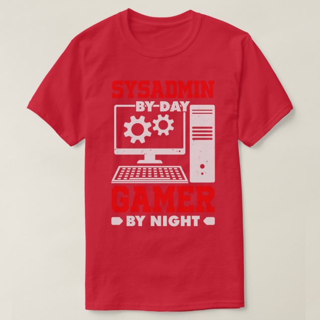 Camiseta Sysadmin Por Dia À Noite (Frente do Design)