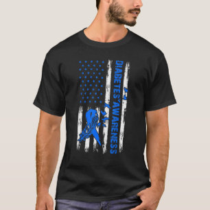 Camiseta T1D Blue Ribbon USA Flag Tipo 1 Diabetes Sensibili