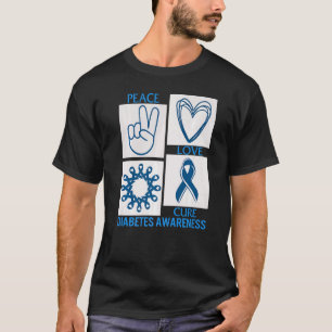 Camiseta T1d Diabetes Consciência Mês Paz Amor Azul
