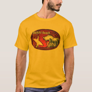 Camiseta T alaranjado da cara da arte do sufer de Oahu