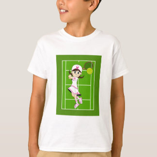 Camiseta T bonito da menina do tênis