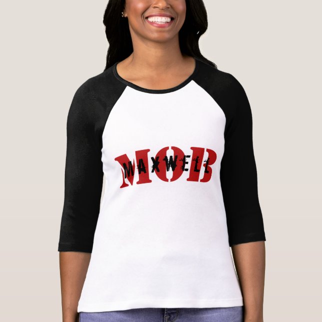 Camiseta T branco cabido Raglan da Capa da MULTIDÃO 3/4 de (Frente)