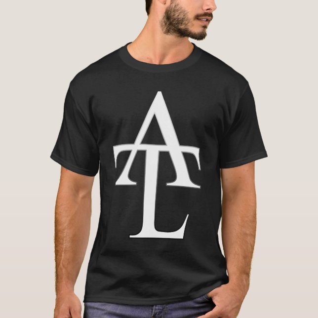 Camiseta T branco do preto do logotipo de ATL (Frente)