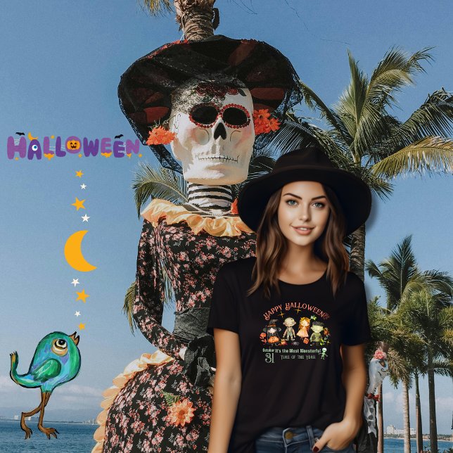 Camiseta T-Camisa De Festa De Monstros De Hallowee (Cute Halloween Monsters Party T-Shirt Tri-Blend Shirt)