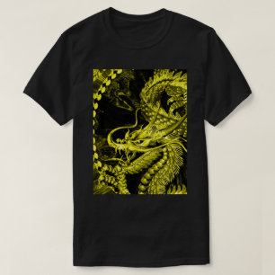 Camiseta T chinês Dourado do gráfico da arte do dragão do