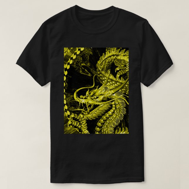 Camiseta T chinês Dourado do gráfico da arte do dragão do (Frente do Design)