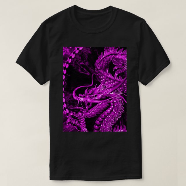 Camiseta T chinês roxo metálico do gráfico da arte do (Frente do Design)