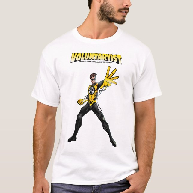 Camiseta T cómico de Voluntaryist com logotipo (Frente)