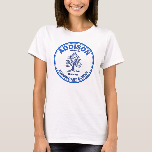 Camiseta T da boneca das mulheres, logotipo azul (Frente)