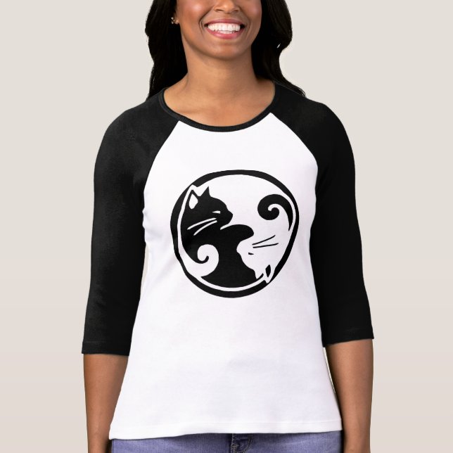Camiseta T da Capa de Raglan dos gatos de Yin Yang (Frente)