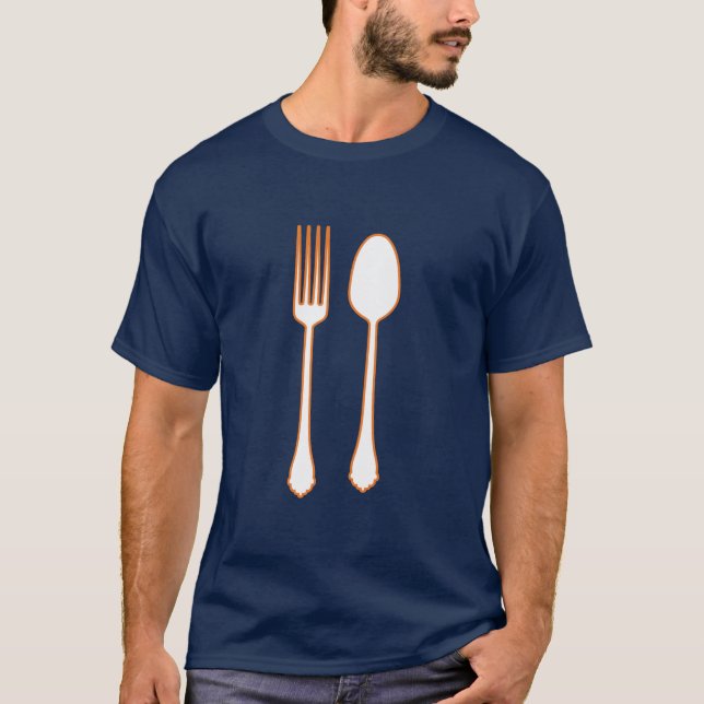 Camiseta T da colher & da forquilha [alaranjada/branco] (Frente)