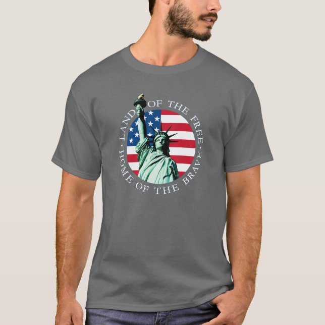 Camiseta T da liberdade da estátua da bandeira americana (Frente)
