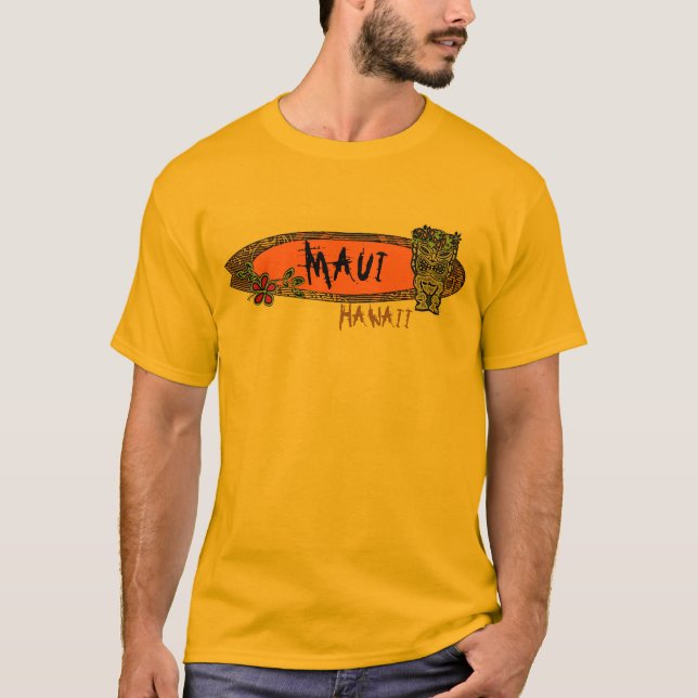 Camiseta T das caras da arte da prancha do tiki de Maui (Frente)