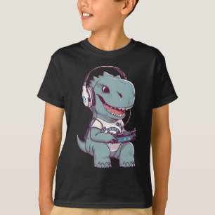 Camiseta T. Dinossauro Rex Jogando Jogos Jogando Jogador Pl