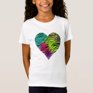 Camiseta T do coração da zebra do arco-íris
