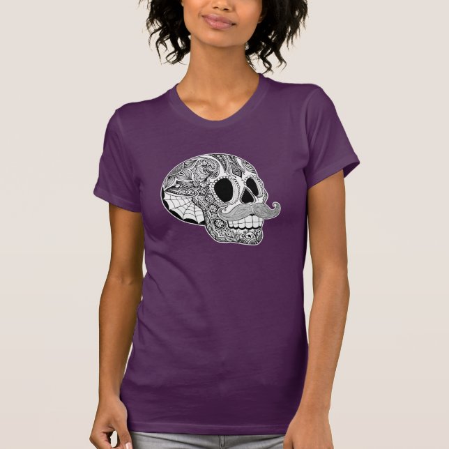 Camiseta T do crânio do açúcar do bigode das senhoras (Frente)