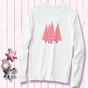 Camiseta T do Monograma das Árvores de Natal Rosa