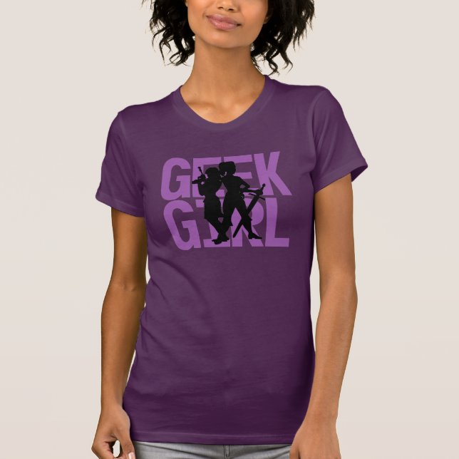 Camiseta T do roxo da menina do geek (Frente)