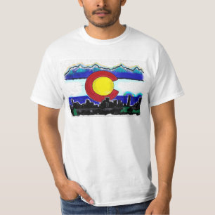 Camiseta T do valor da arte da skyline de Denver da