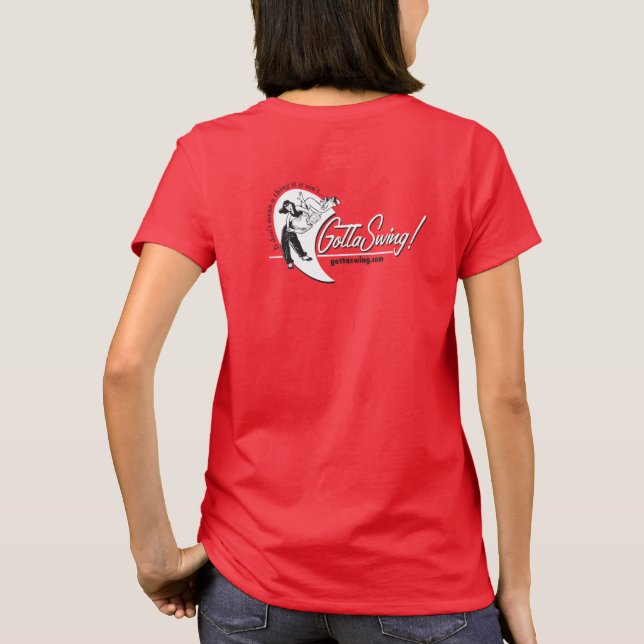 Camiseta T do vermelho do Gottaswing da mulher (Verso)