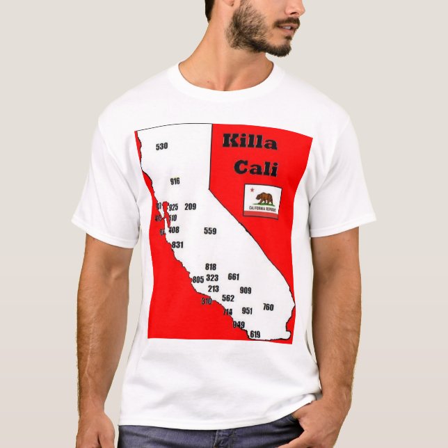 Camiseta T dos códigos de área de Califórnia (Frente)
