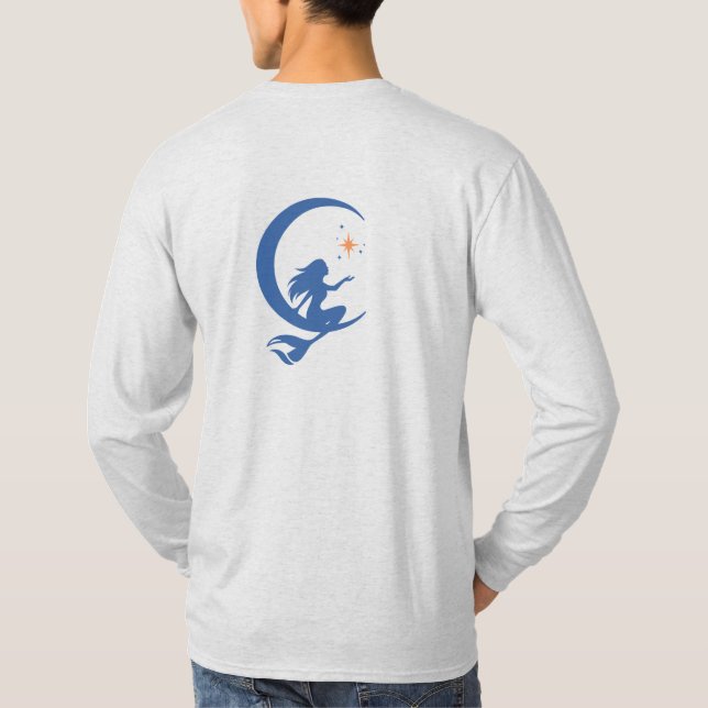 Camiseta T dos homens com manga longa e crescente do mar (Verso)