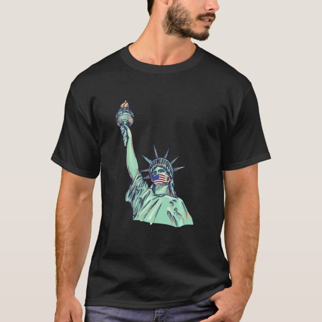 Camiseta T Estátua Da Liberdade Com Máscara (Frente)