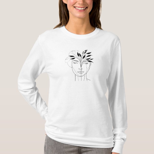 Camiseta T-Leve Longa de Mulheres de Arte de Linha Minimali (Frente)