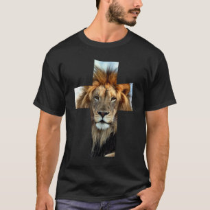 Camiseta T religioso da cruz do coração do leão