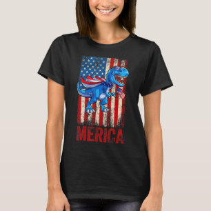 Camiseta T Rex 4 De Julho Dino Boys Men American Usa Flag