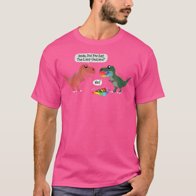 Camiseta T-Rex Ate Último Unicórnio Rainbow Dinossaur Dino  (Frente)