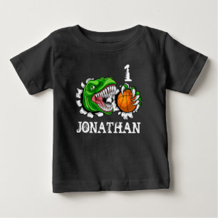 Camiseta T-Rex Basquete Personalizado 1º Aniversário Dino 
