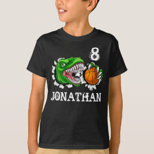 Camiseta T-Rex Basquete Personalizado Aniversário de 8 anos