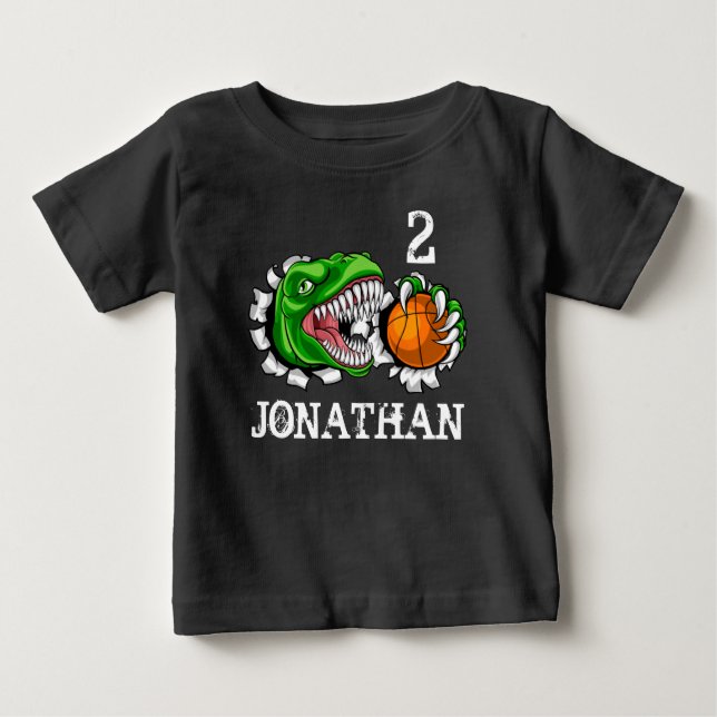 Camiseta T-Rex Basquete Personalizado de 2º Aniversário Din (Frente)