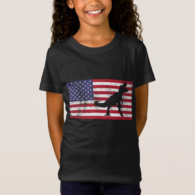 Camiseta T Rex Boys American Flag Girls 4 de julho Dinosau (Frente)