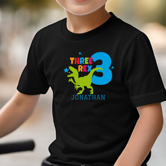 Camiseta T Rex Boys Nome Personalizado de aniversário de 3